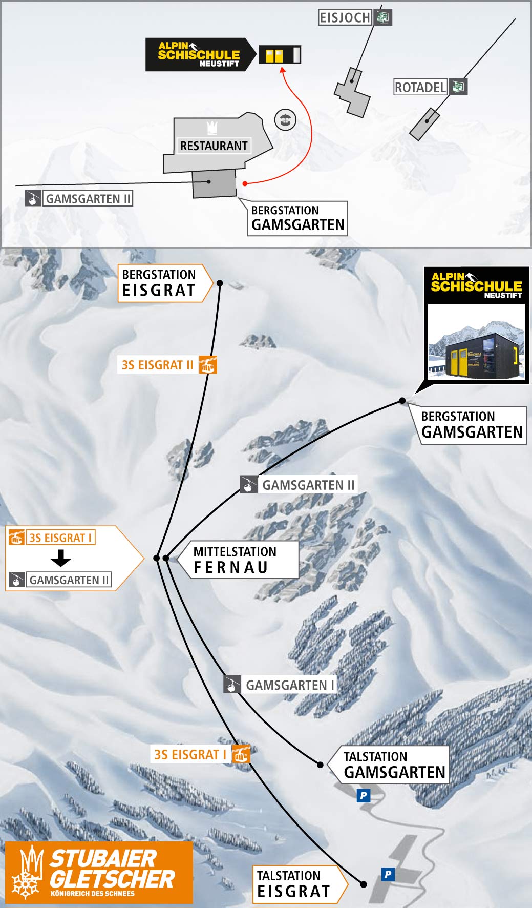 Alpin Ski School Neustift-office and meeting-point on the stubai glacier